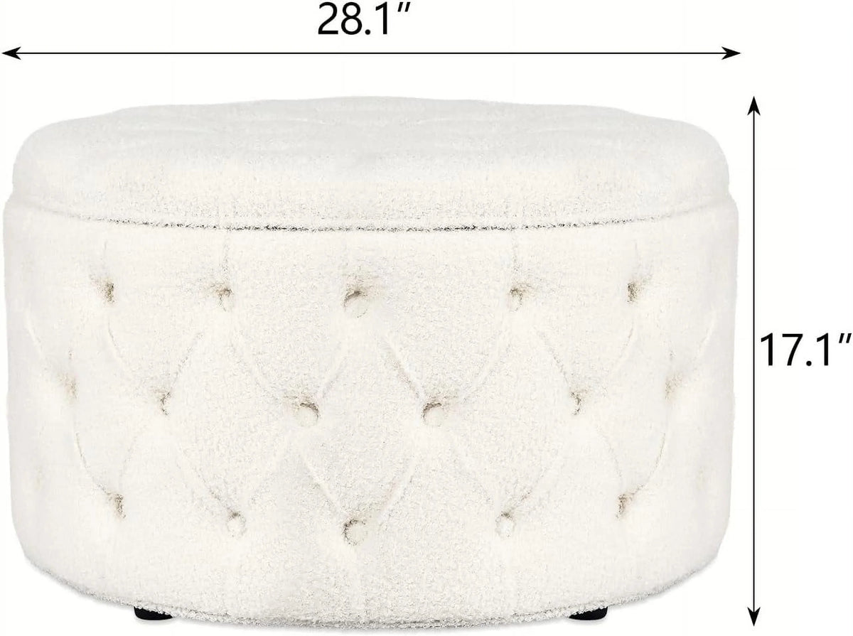 White Round Storage Ottoman S403170