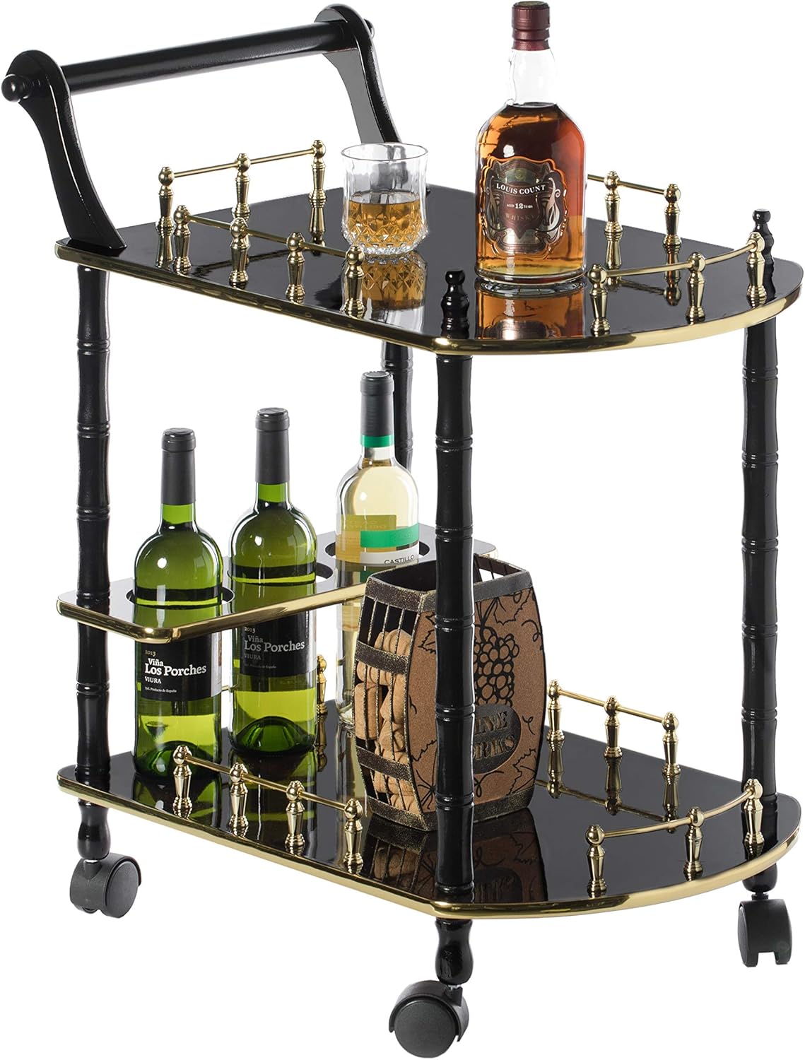 Wood 2 Tier Serving Bar Cart with Rolling Wheels Y91214