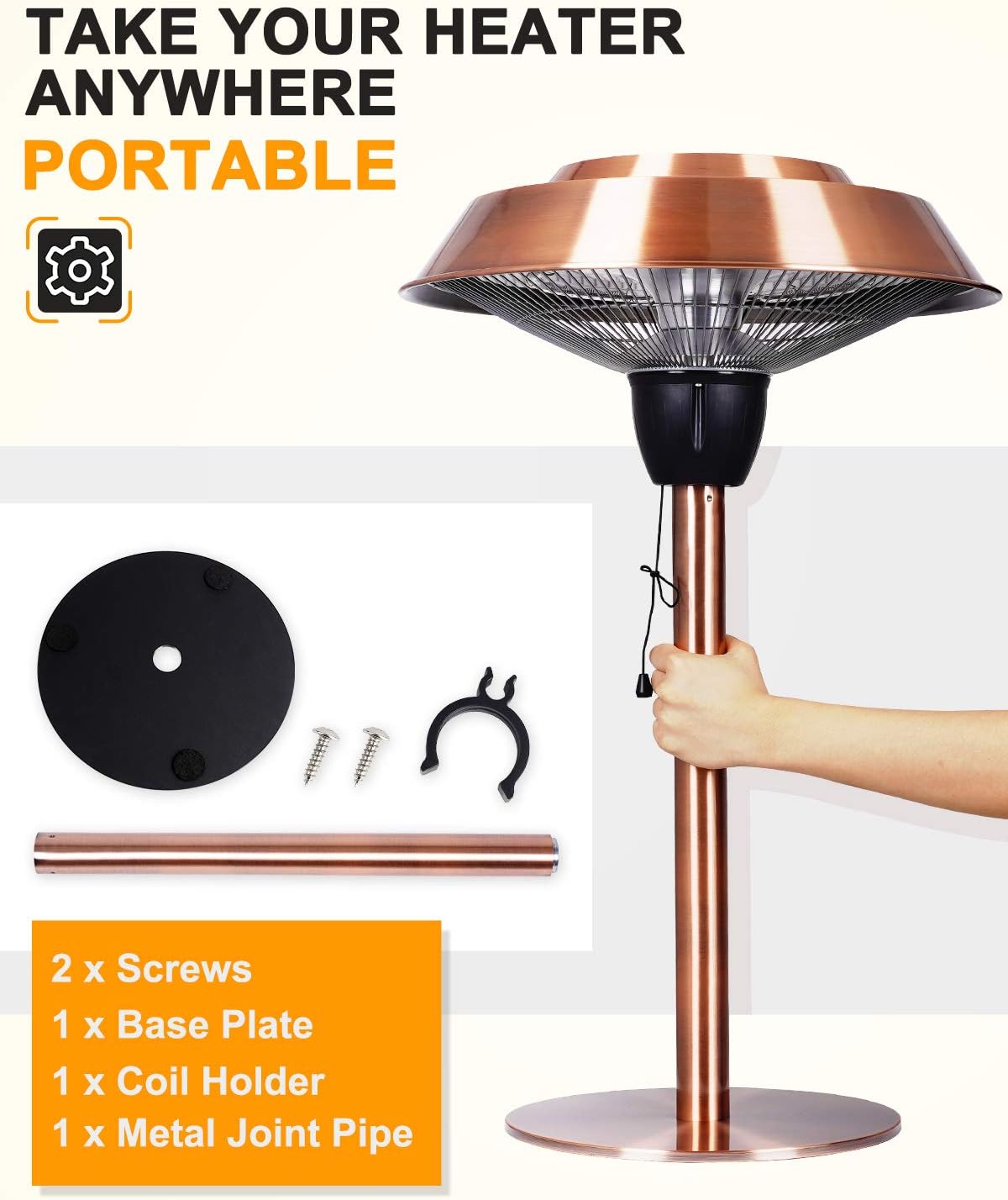 1500W Infrared Electric Patio Heater with Brush Copper Finished G805