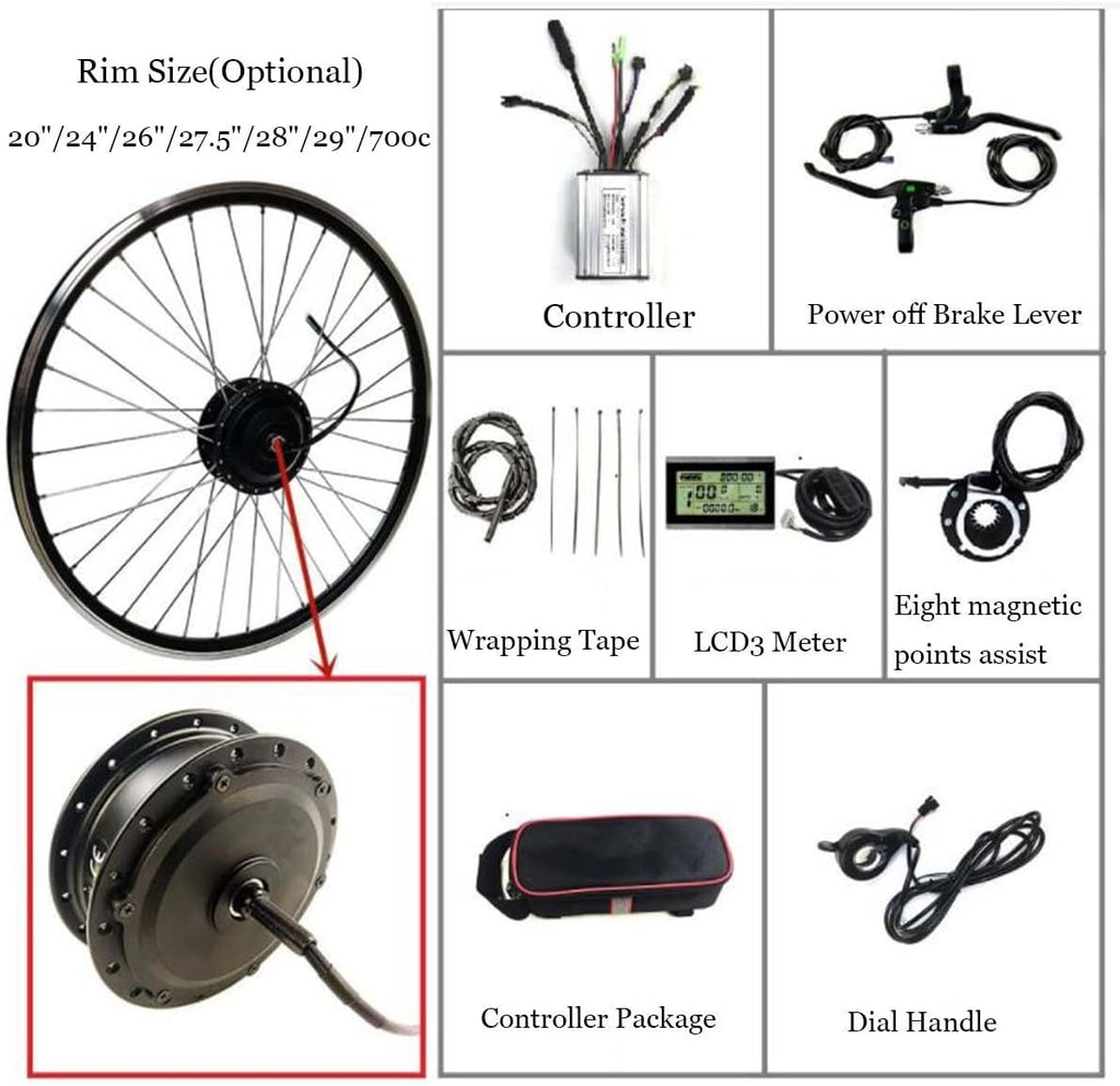 20"/24"/26"/27.5"/28"/29"/700C Front Wheel Electric Bicycle Hub Motor Conversion Kit with LCD3 Display C18474