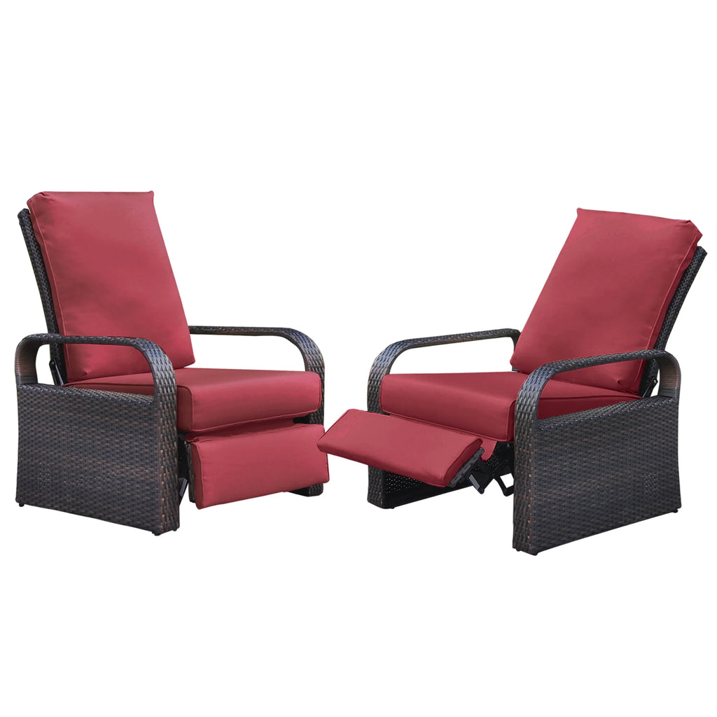 Red Resin Wicker Recliner Chair with Footrest H33982