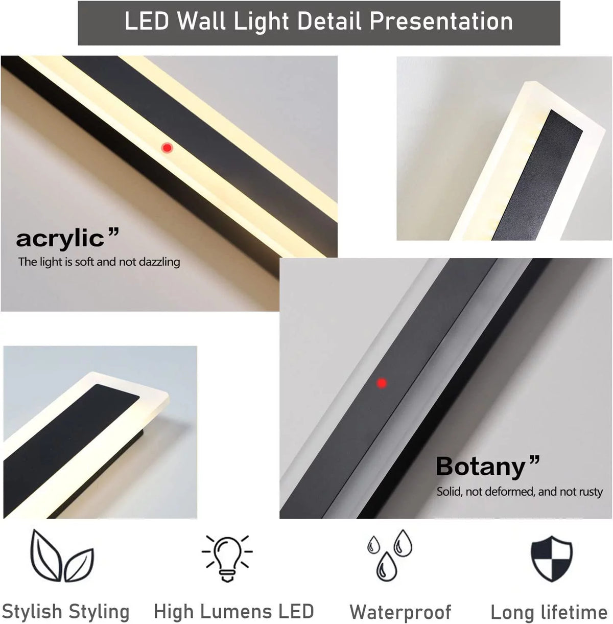 2 Pack 31.5 Inch LED Wall Light Waterproof Black T539312