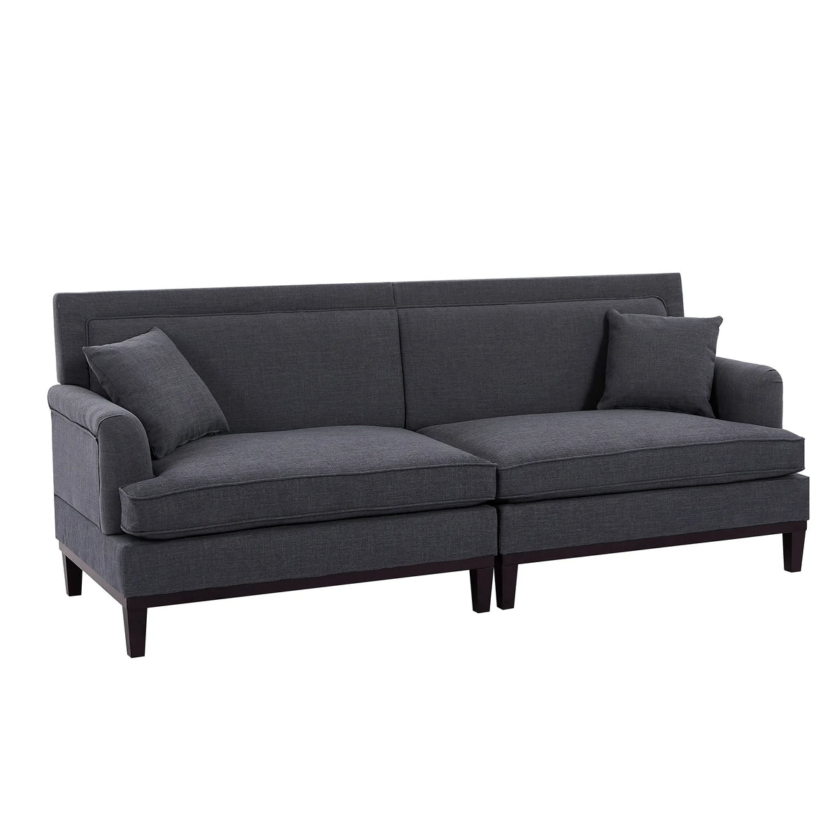 Black Upholstered Loveseat with 2 Pillows and Metal Legs F7538