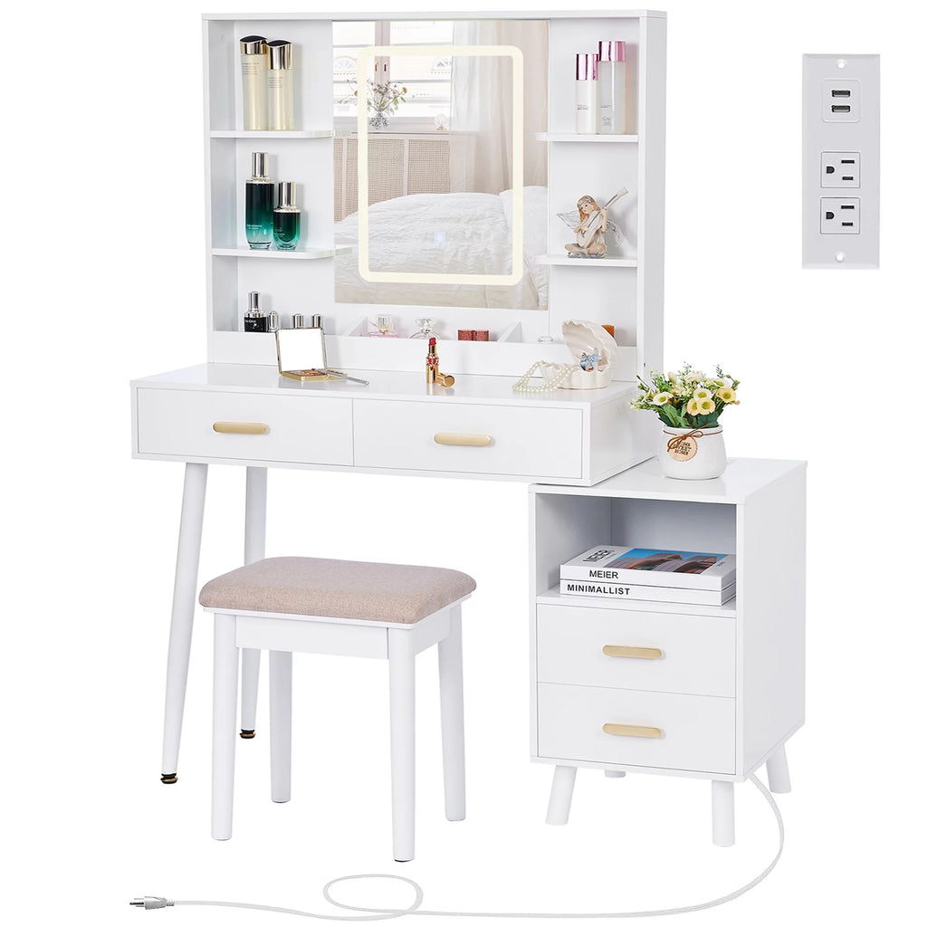 White Vanity Desk with Mirror and Lights Q57459