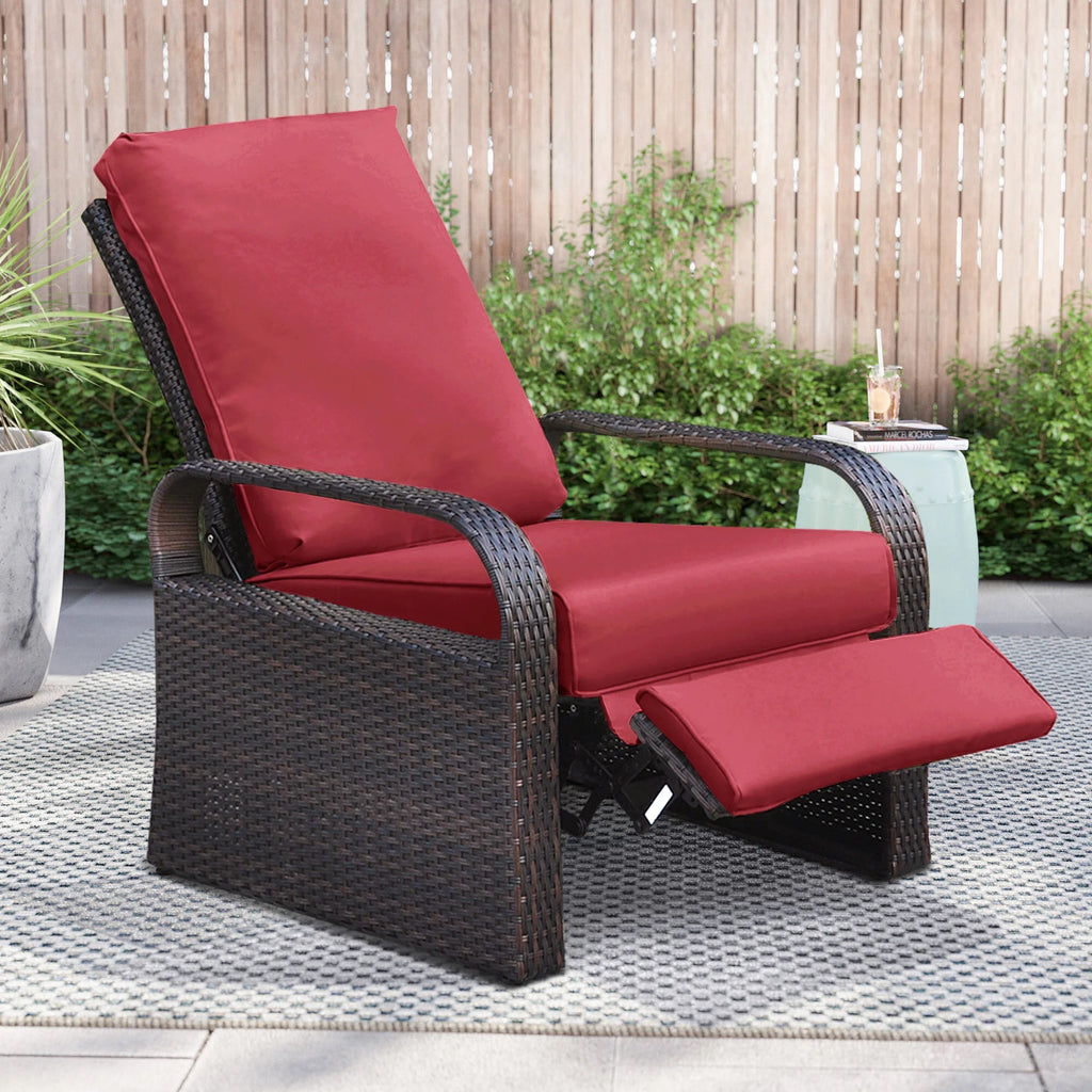 Red Resin Wicker Recliner Chair with Footrest H33982
