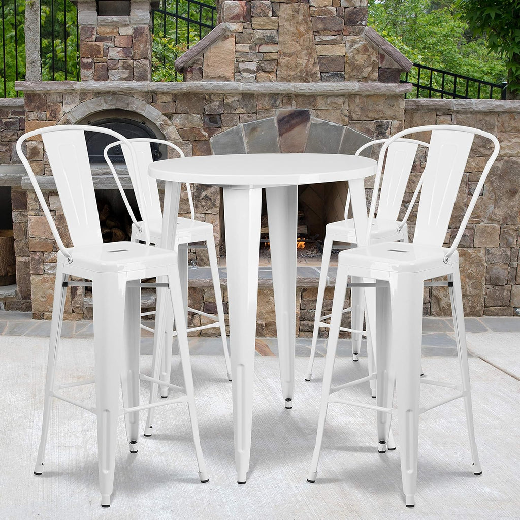 30 Round Silver Metal Bar Table Set with 4 Cafe Stools O615534