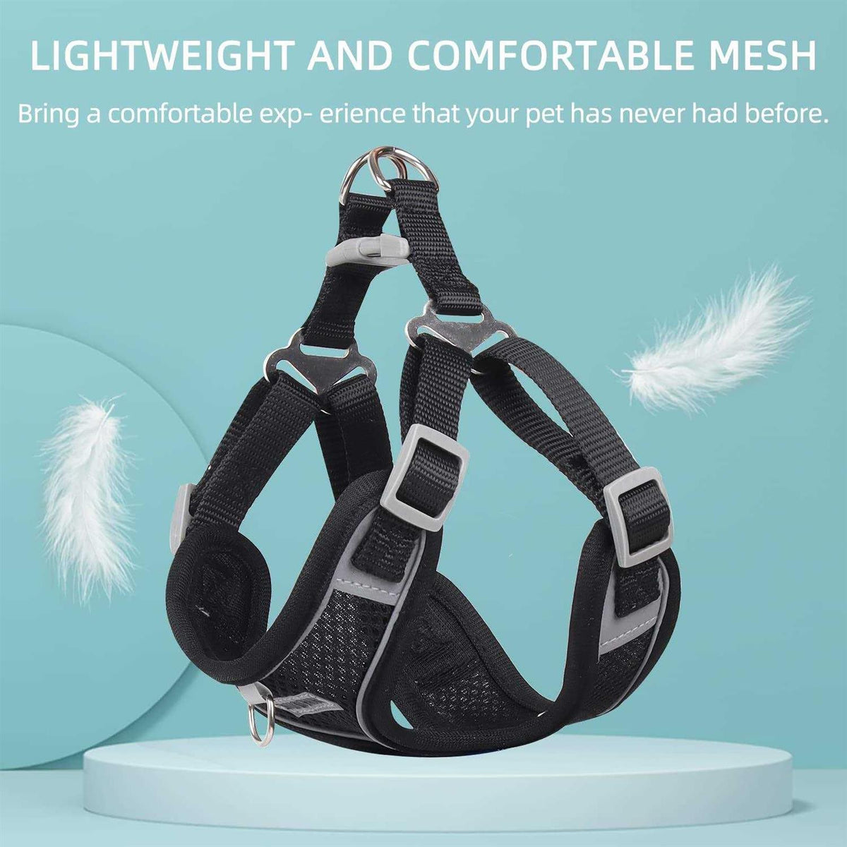 Adjustable Reflective Dog Harness with 2 Leash Clips H8385