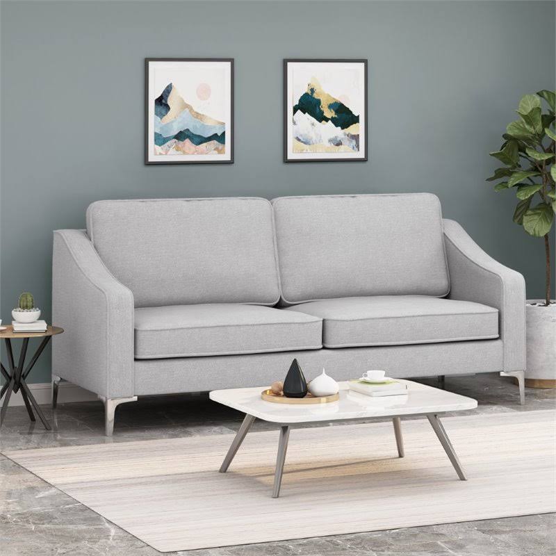 Pebble Gray and Silver Fabric Sofa T675515