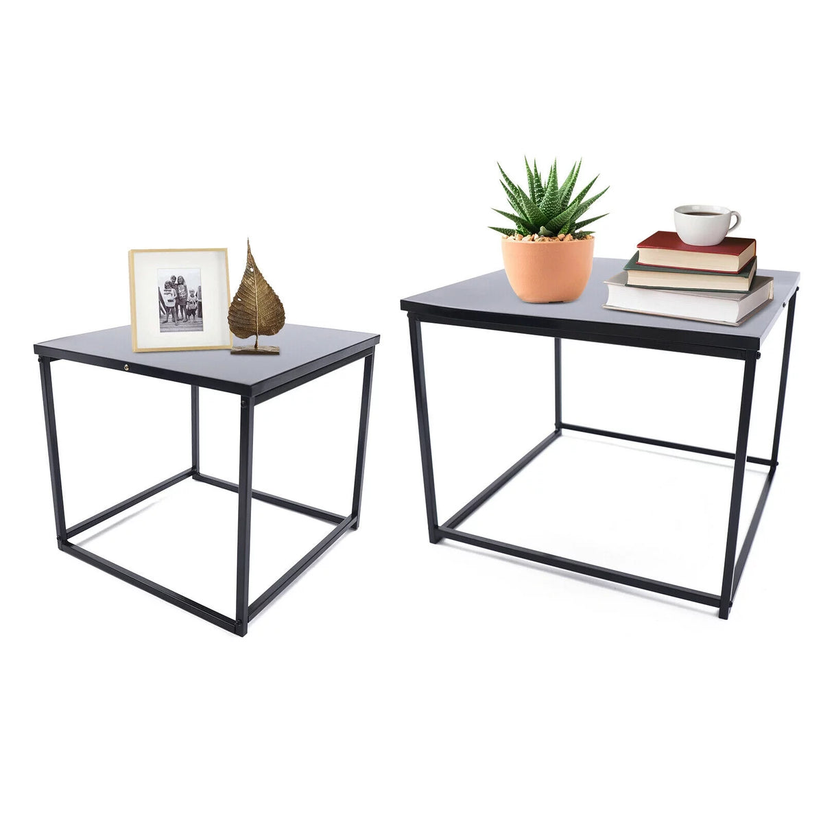2pcs Black Metal Side Table J852559