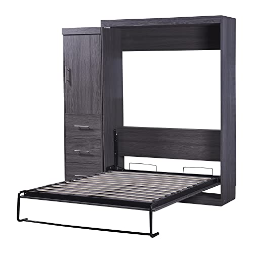 Full Size Grey Murphy Bed with Side Cabinet Storage N82756
