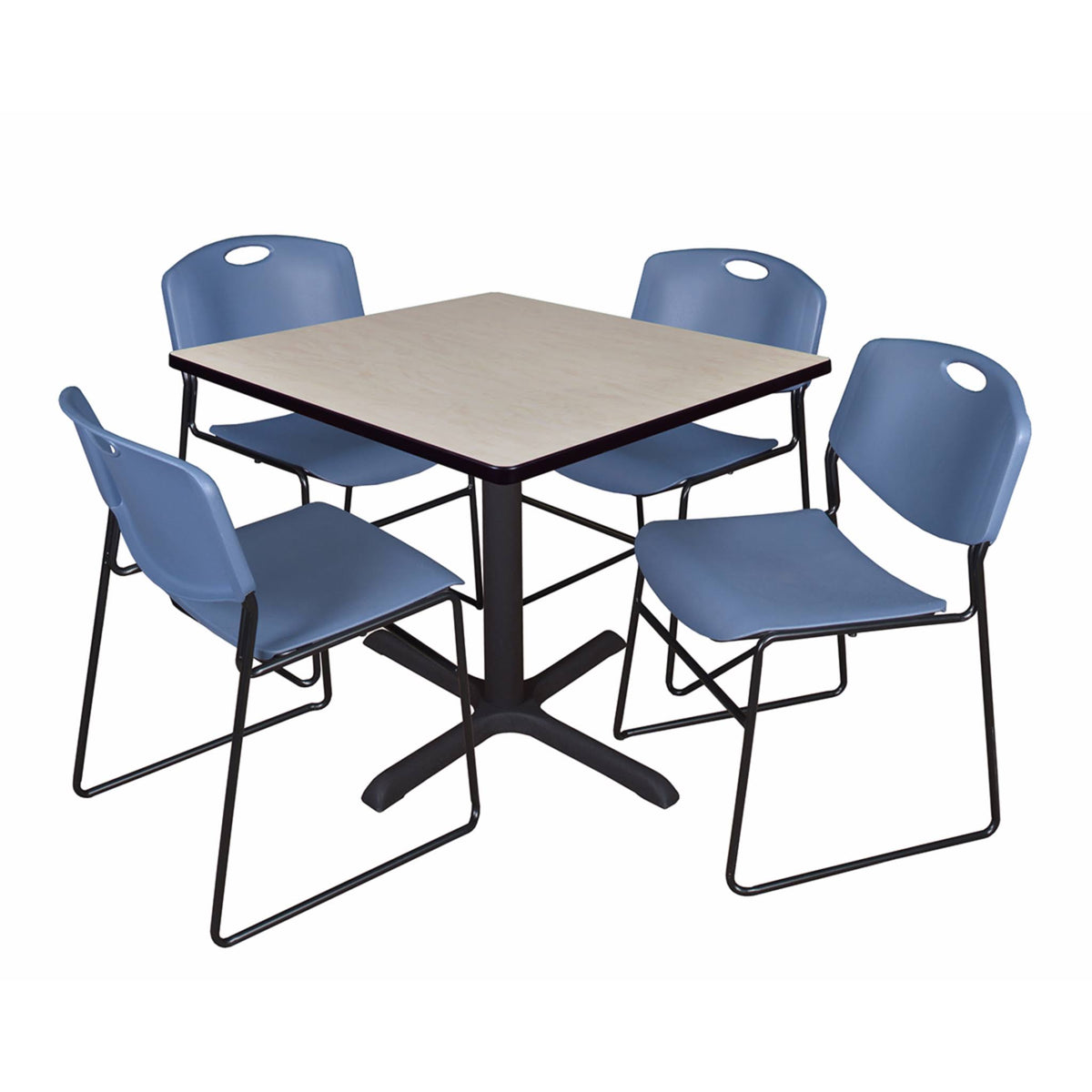 Maple Square Breakroom Table & 4 Grey Stack Chairs X914