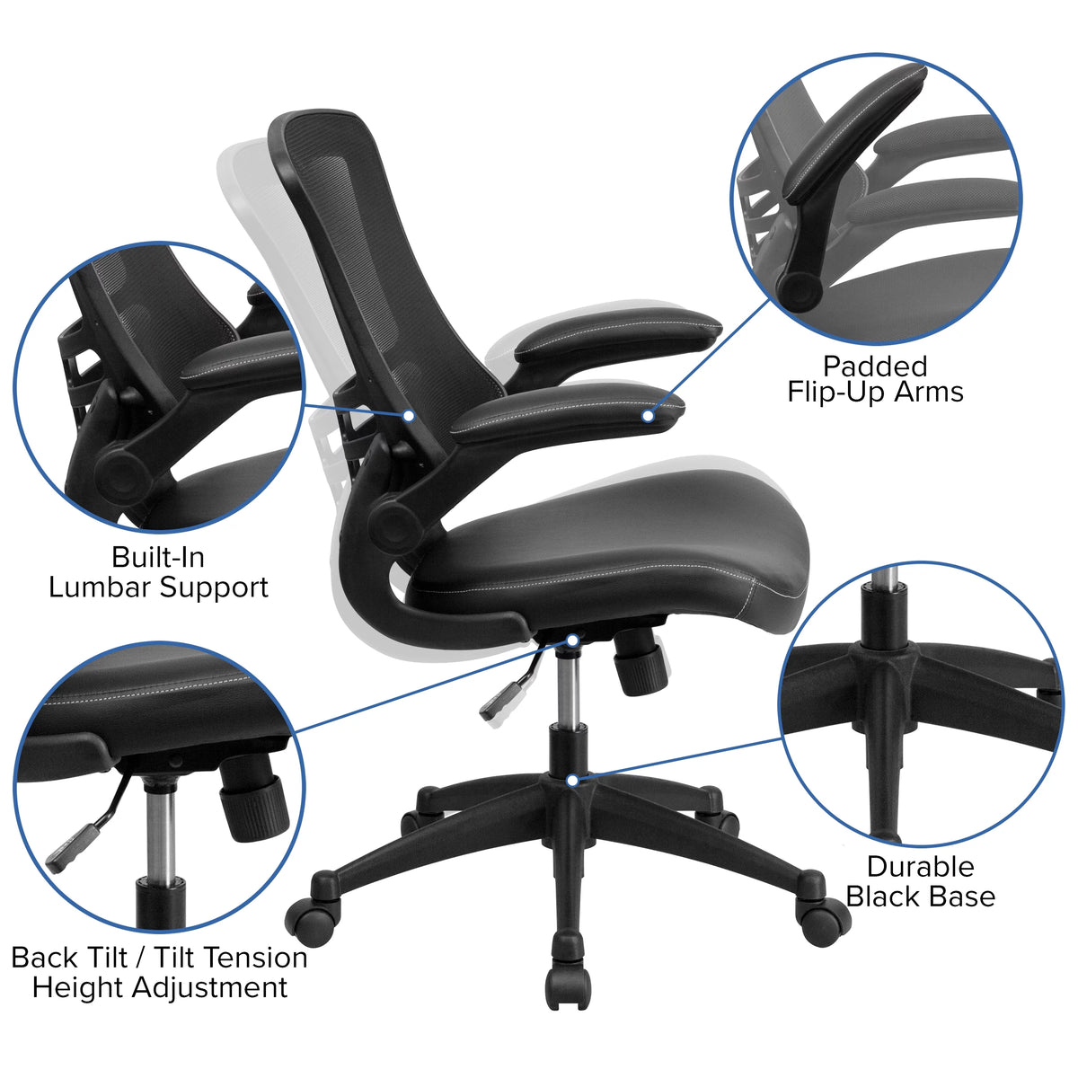 Black Computer Desk, Ergonomic Mesh Office Chair and Locking Mobile Filing Cabinet D76172