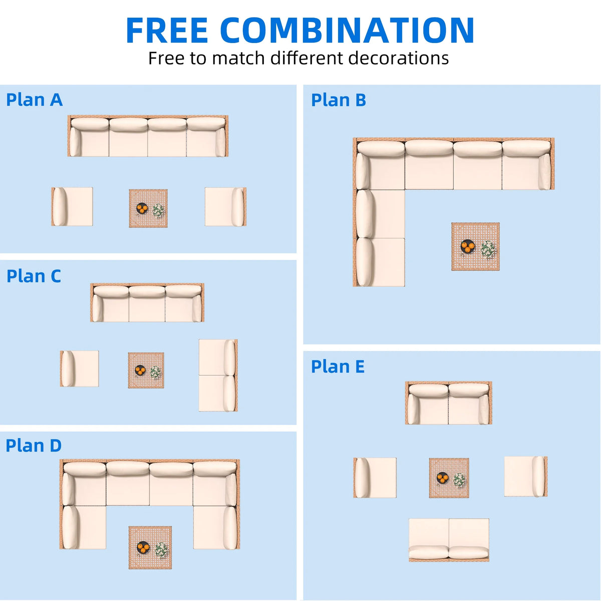 7-Piece PE Wicker Outdoor Sectional Sofa Set with Coffee Table Y167
