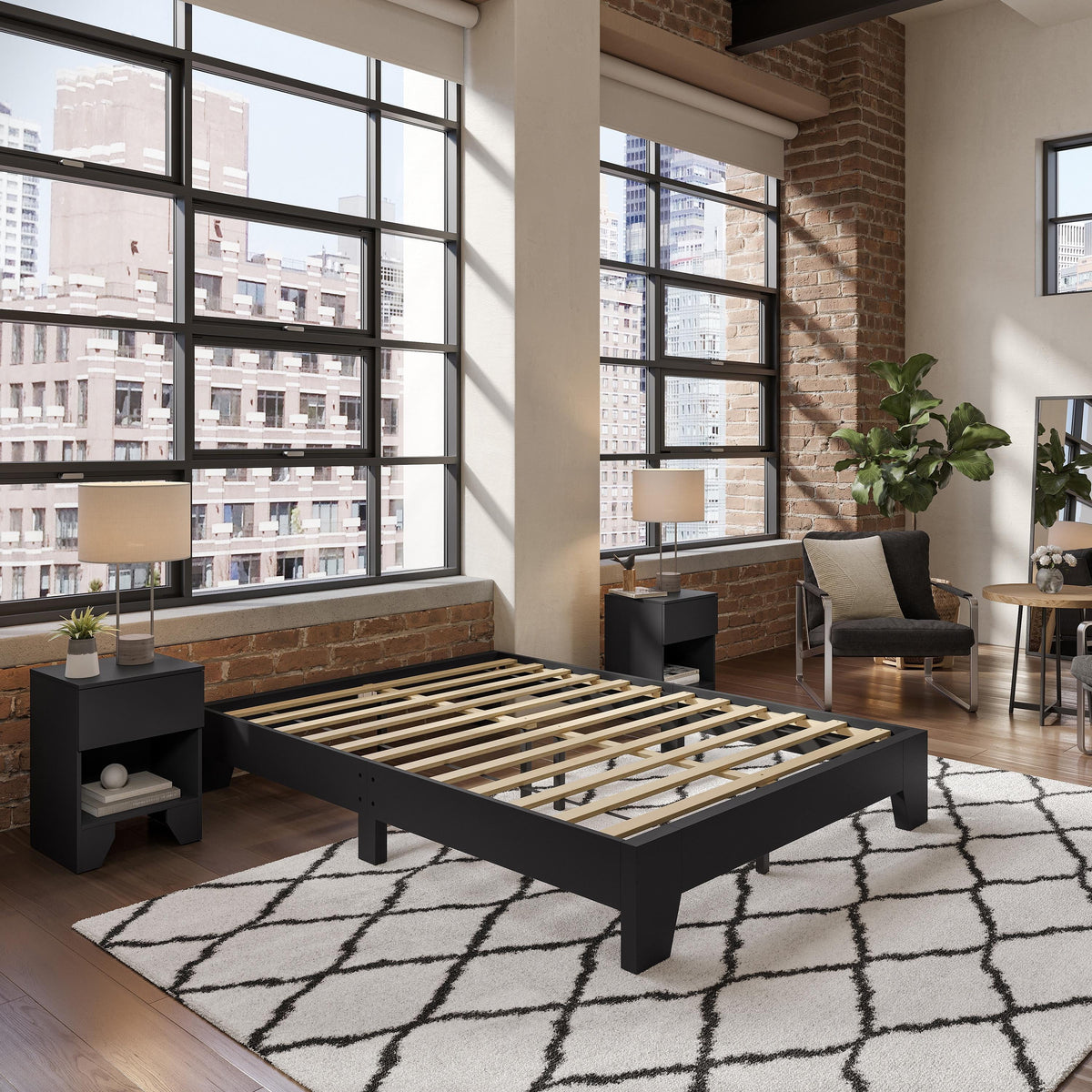 Black Full Platform Bed Frame I61785