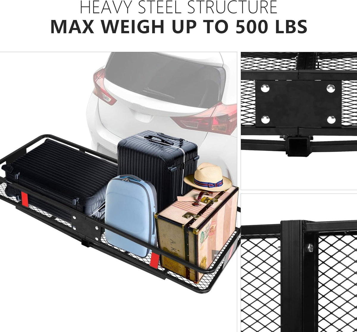 60” x 24” x 6.5” Black Hitch Mounted Folding Cargo Carrier D380