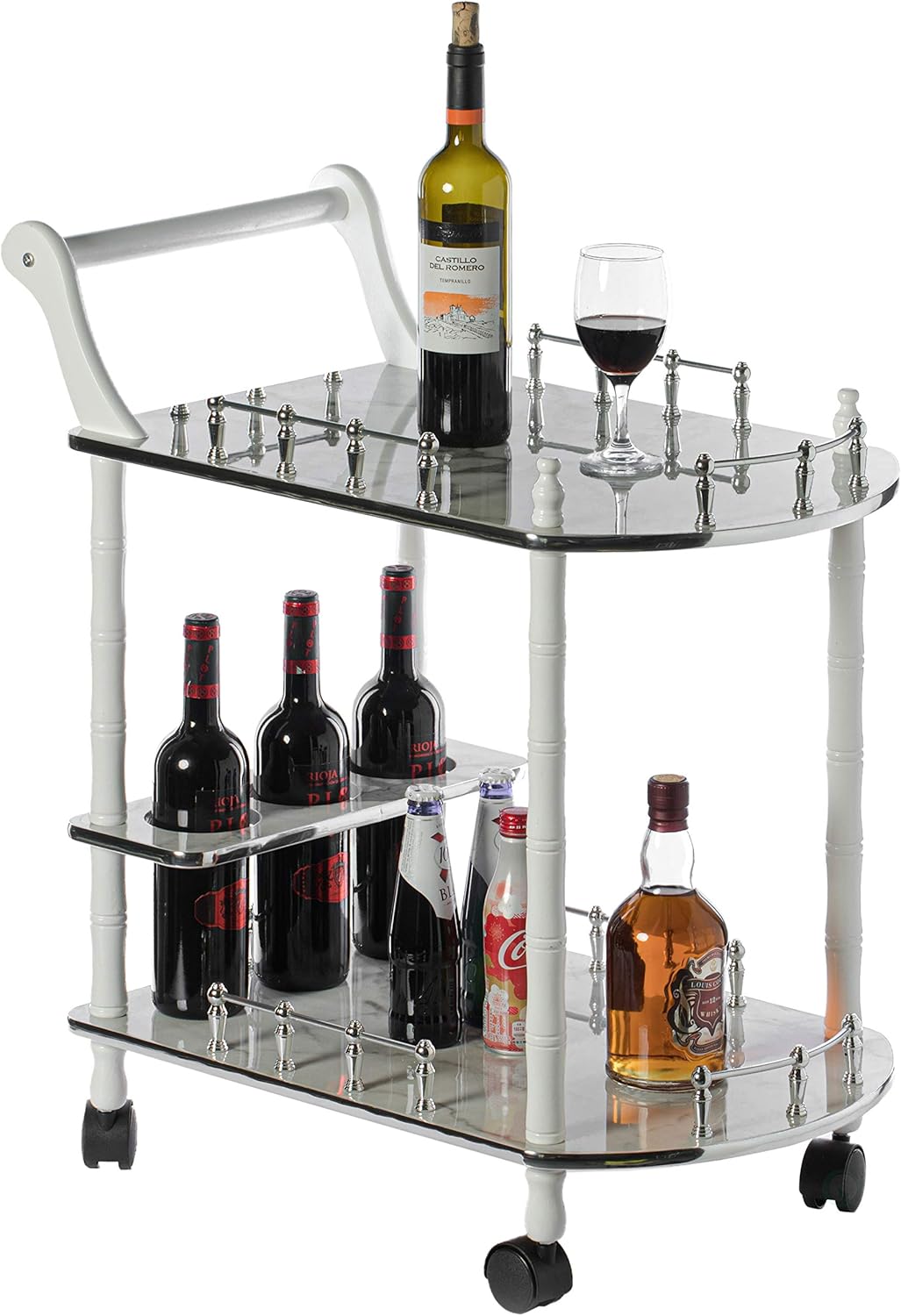 Wood 2 Tier Serving Bar Cart with Rolling Wheels Y91214