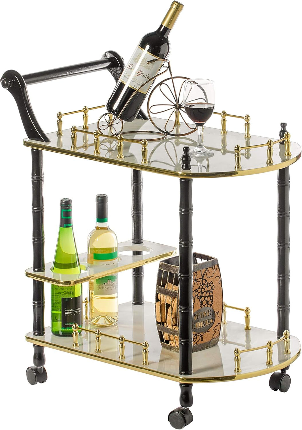 Wood 2 Tier Serving Bar Cart with Rolling Wheels Y91214