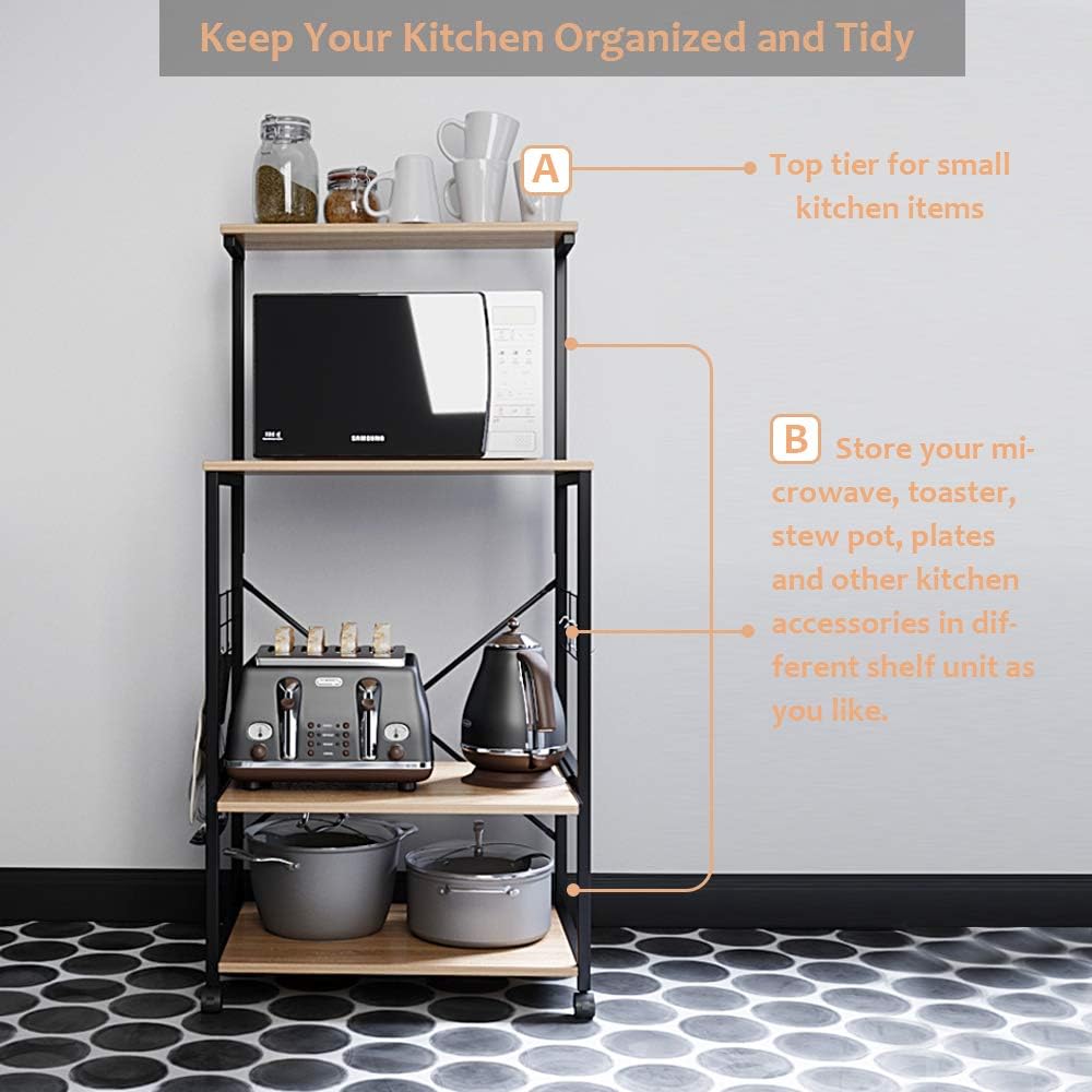 4 Tier Kitchen Bakers Rack with Storage Shelf S884