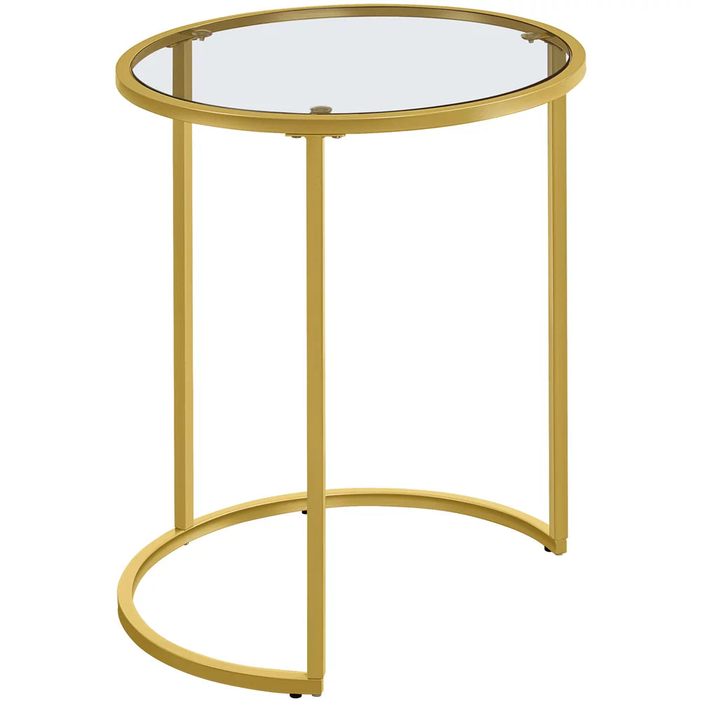 Round Nesting End Table Set with Metal Frame and Glass Top Q9014