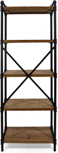 Industrial Iron 5 Shelf Firwood Bookcase, Gray and Pewter Finish I5816