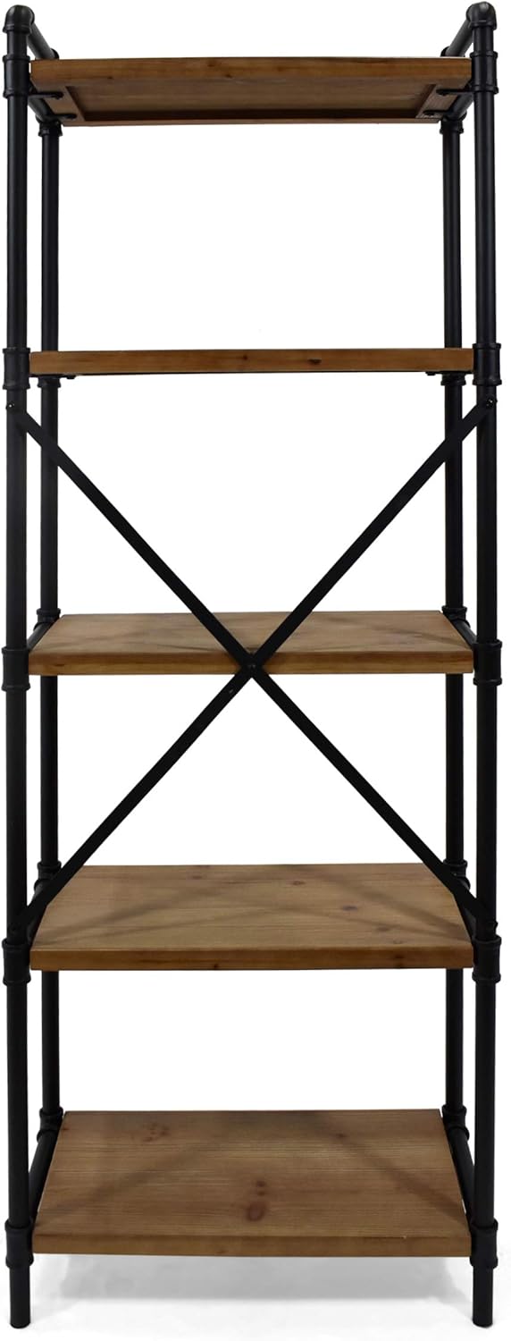 Industrial Iron 5 Shelf Firwood Bookcase, Gray and Pewter Finish I5816