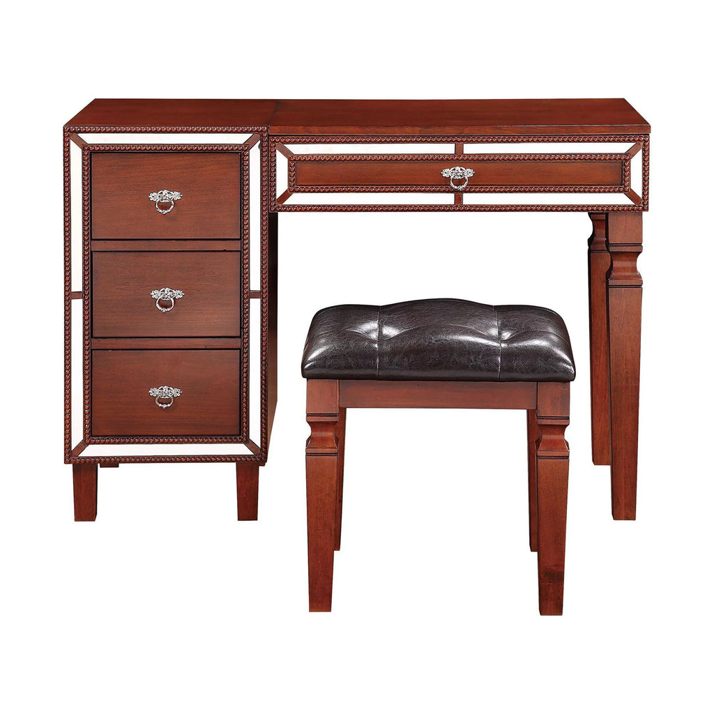 Black Wooden Makeup Vanity Set with Mirror and Stool N769553