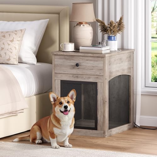Wooden Dog Crate Furniture with Drawer and Charging Station R445