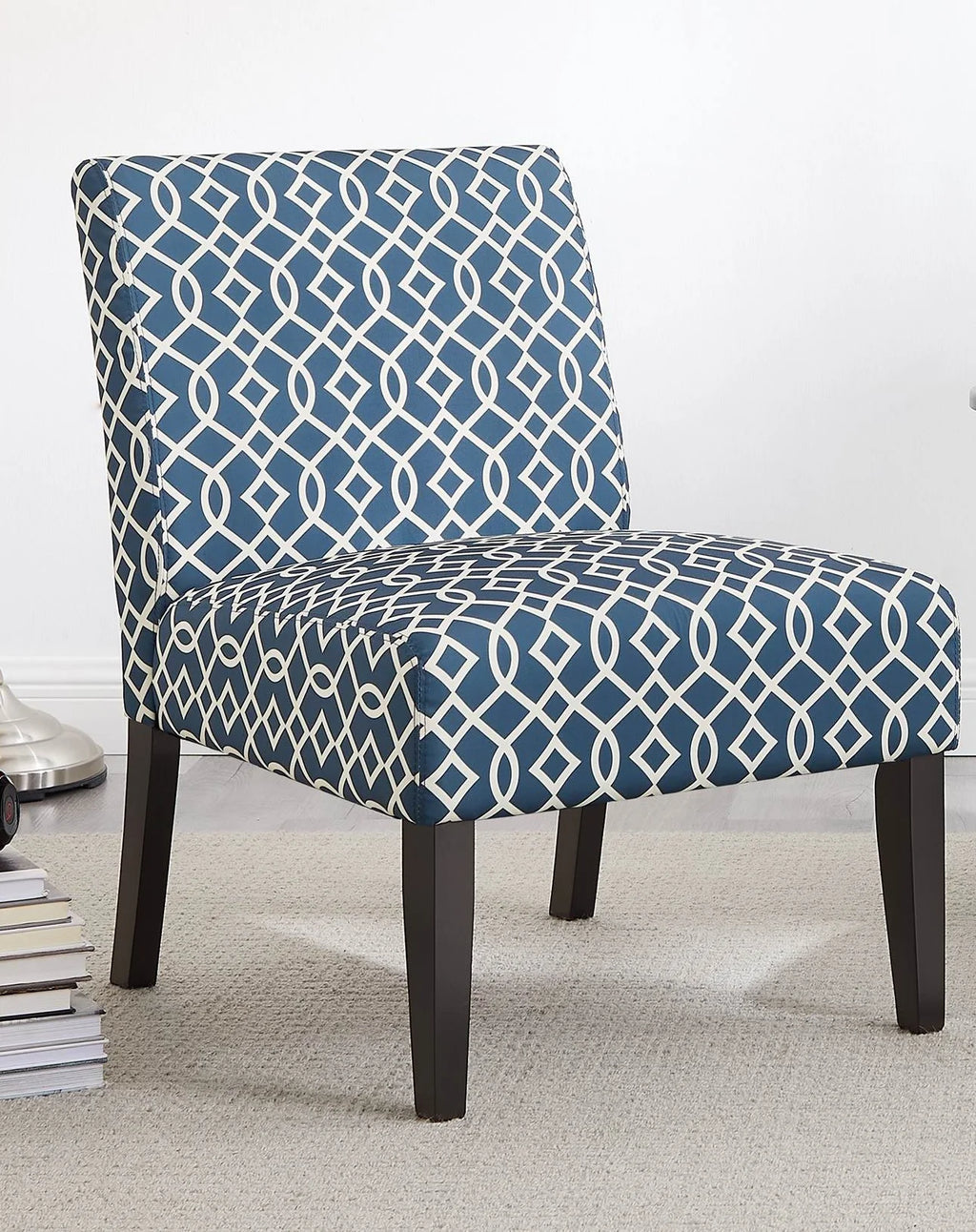 3pc Blue Fabric Upholstered Side Table and 2 Chairs O3764