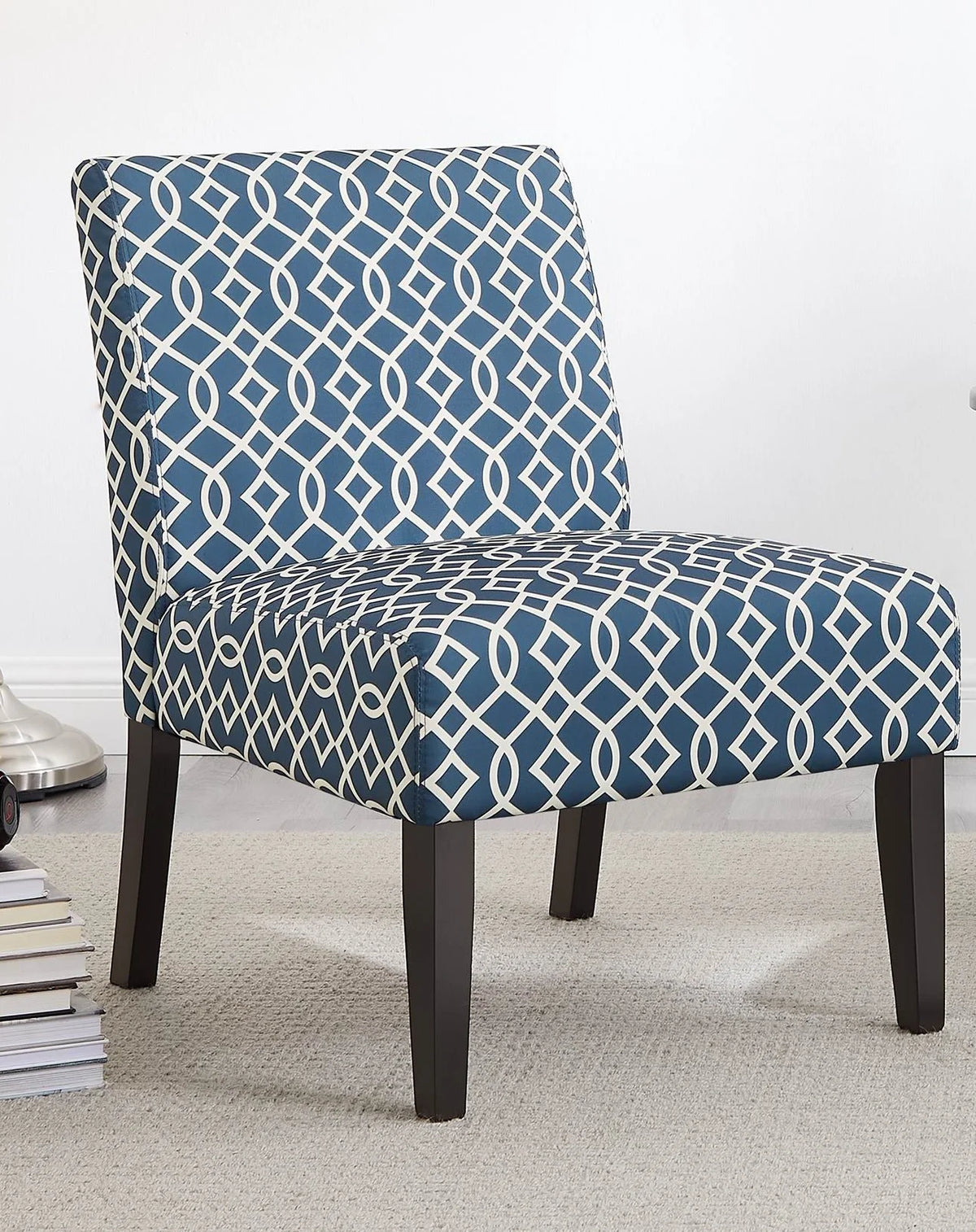 3pc Blue Fabric Upholstered Side Table and 2 Chairs O3764