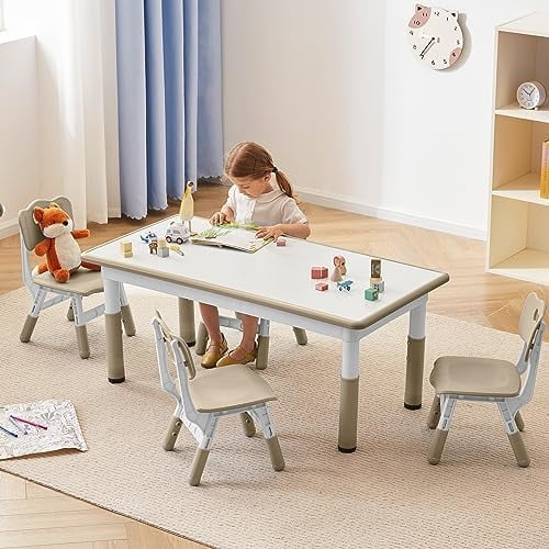 Height Adjustable Plastic Children Study Table and Chairs Set with 4 Seats C1121