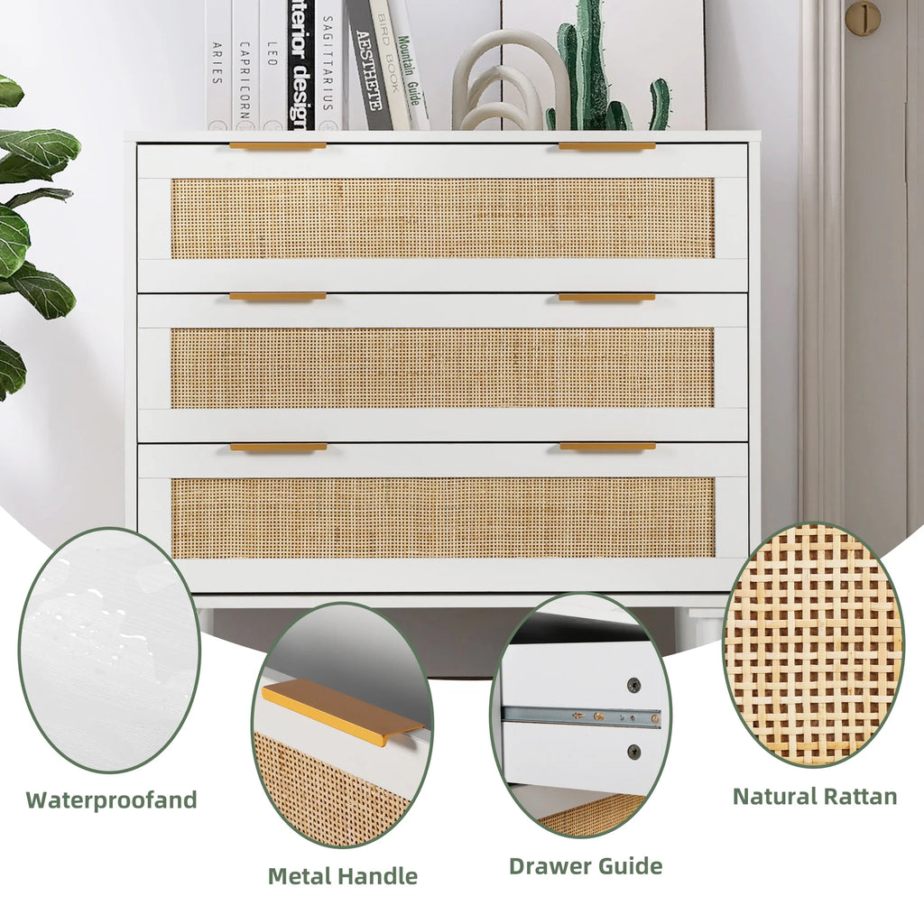 Modern 3 Drawer Rattan Wooden Dresser R129824