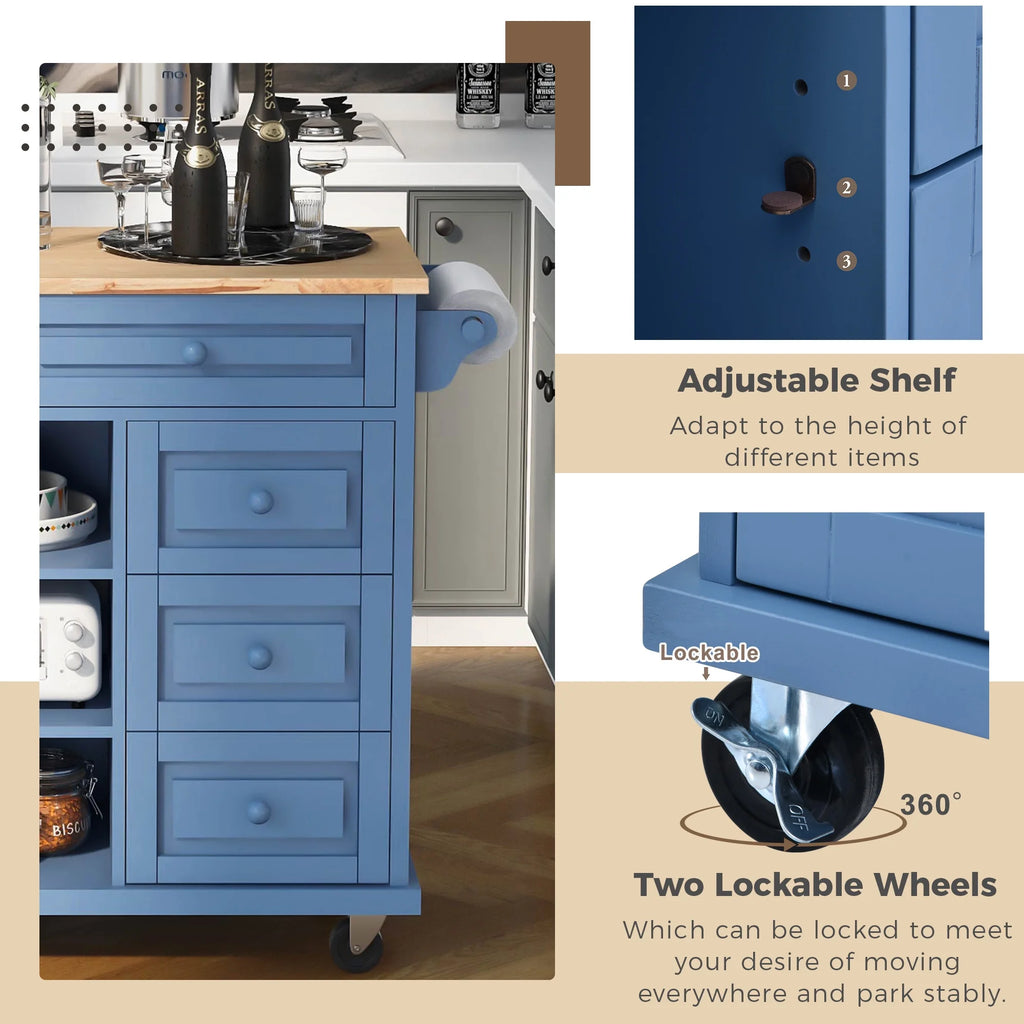 Mobile Kitchen Island Cart with Doors Drawers S7378