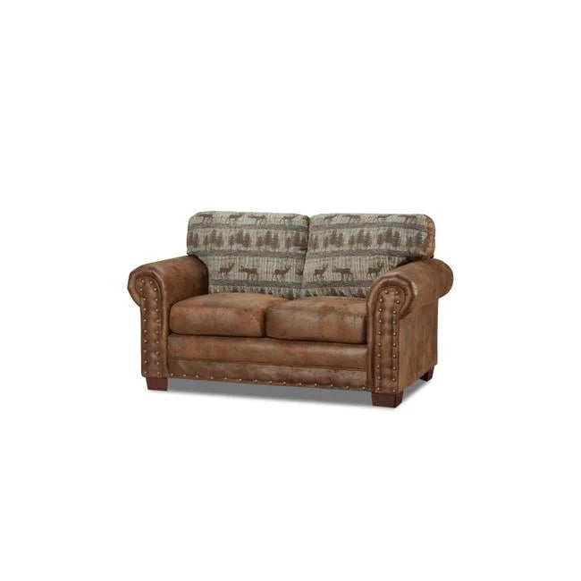 Teal Tapestry and Brown Microfiber Loveseat B288497