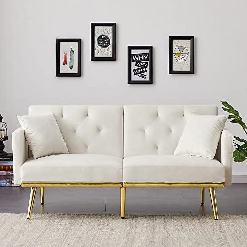 Velvet Futon Sofa Bed with Adjustable Armrests and Backrests R854283