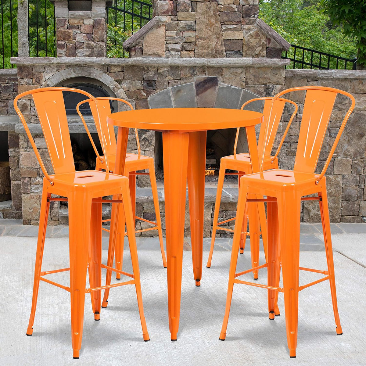 30 Round Silver Metal Bar Table Set with 4 Cafe Stools O615534