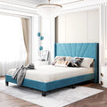 Blue Velvet Upholstered Queen Size Platform Bed Frame with Headboard D7040