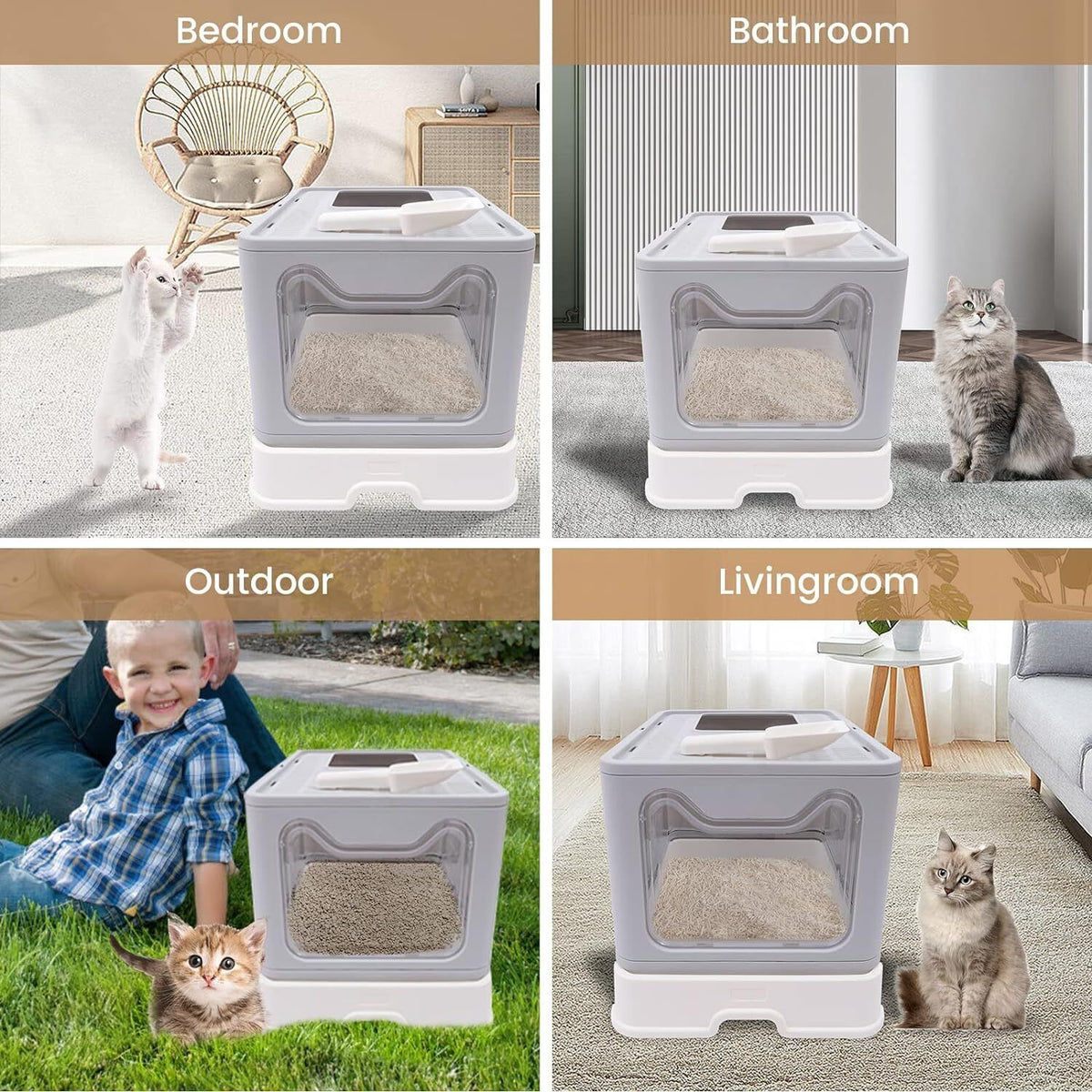 16.14" Foldable Enclosed Cat Litter Box with Lid X59344