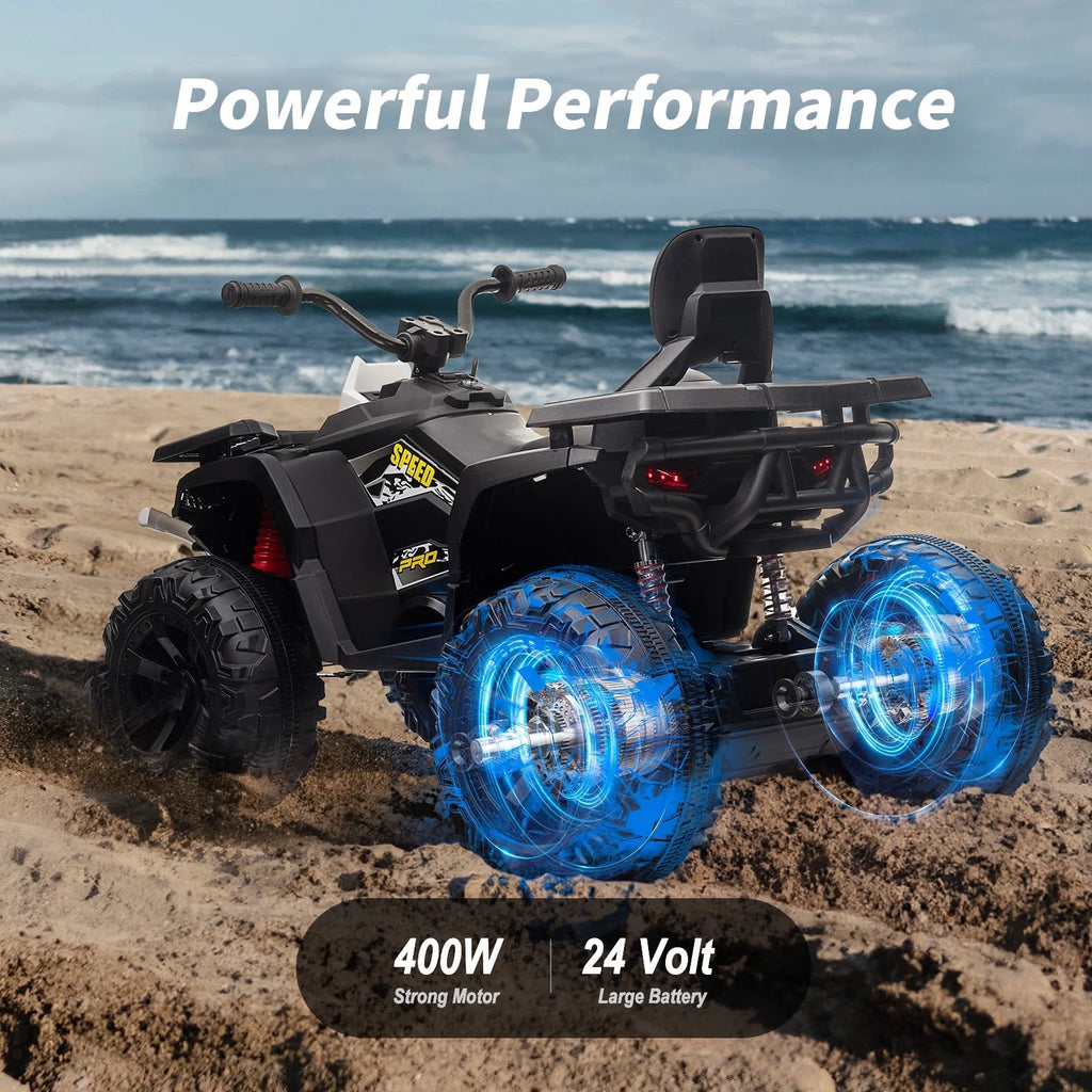 24V Kids ATV 4-Wheeler with 400W Motor, 2 Seater - Black N1246