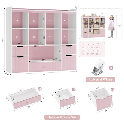 48" W Kids Toy Storage Organizer with Removable Bins and Drawers, Grey E479