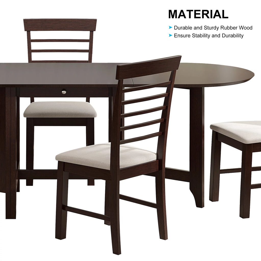 Drop-Leaf Rubberwood Dining Table with Drawer Dark Cappuccino N687