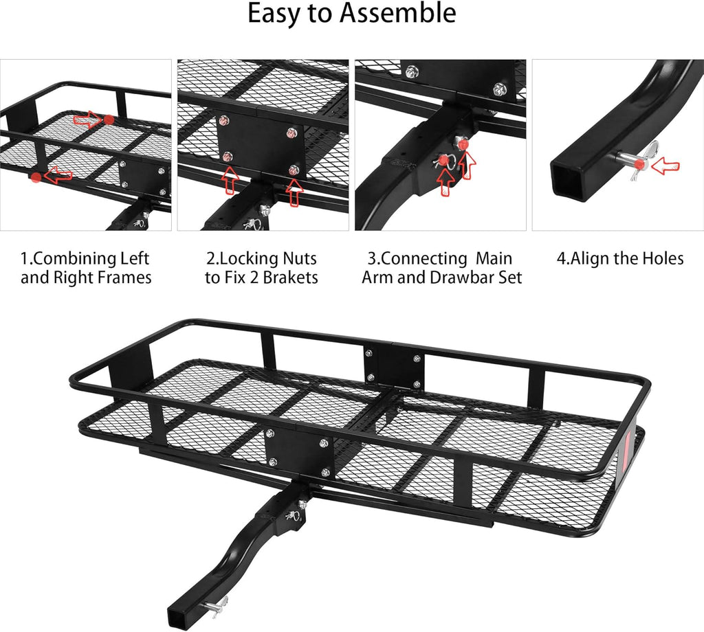 60” x 24” x 6.5” Black Hitch Mounted Folding Cargo Carrier D380