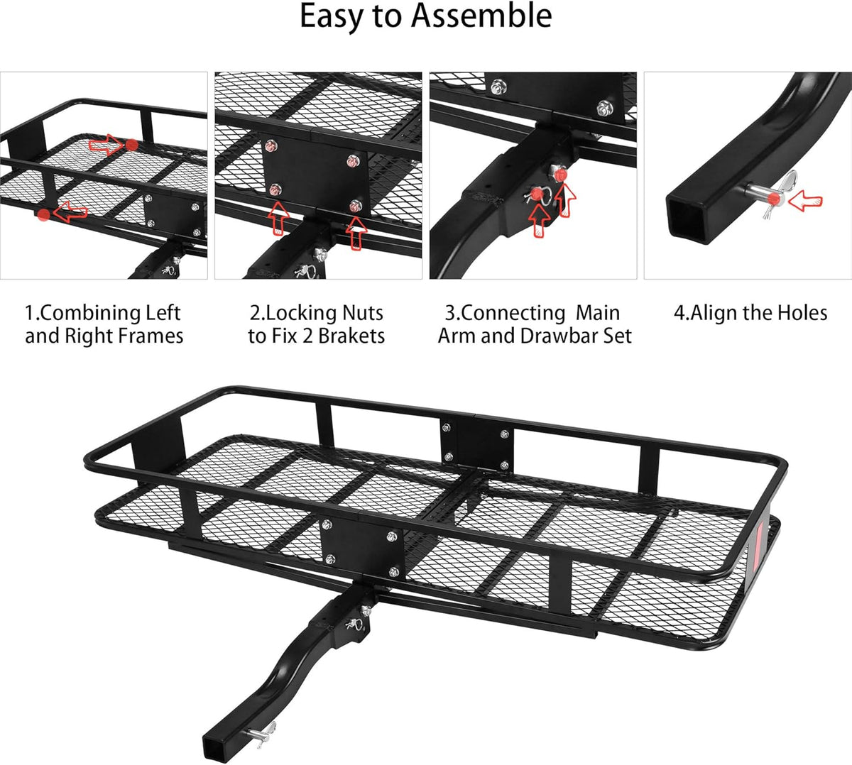 60” x 24” x 6.5” Black Hitch Mounted Folding Cargo Carrier D380