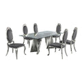 Clear Glass Dining Set with 6 Gray Velvet Chairs C793