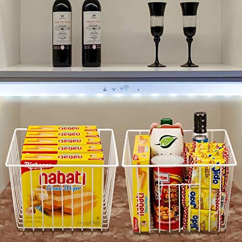 Large Wire Storage Baskets with Handles, Pearl White, Set of 3 I52003