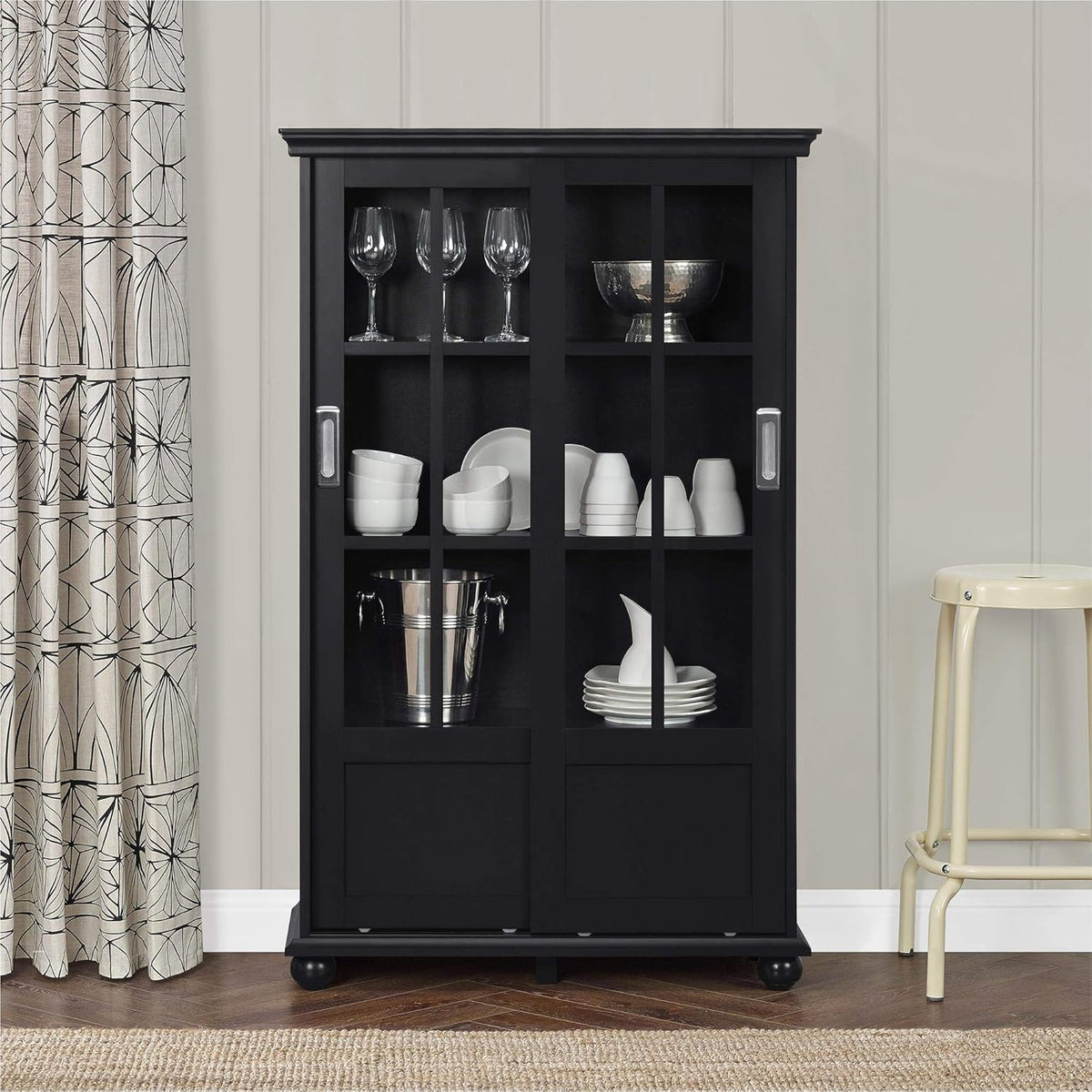 Black Bookcase with Sliding Glass Doors U33289