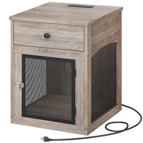 Wooden Dog Crate Furniture with Drawer and Charging Station R445