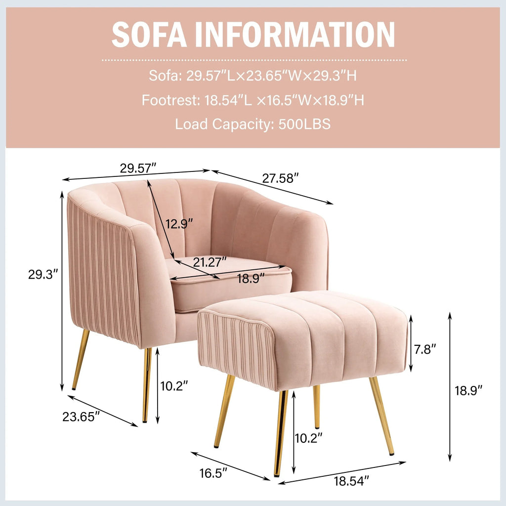Pink Velvet Armchair with Ottoman Set O112358