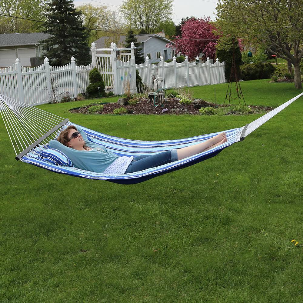2-Person Quilted Fabric Spreader Bar Hammock and Pillow Q2879