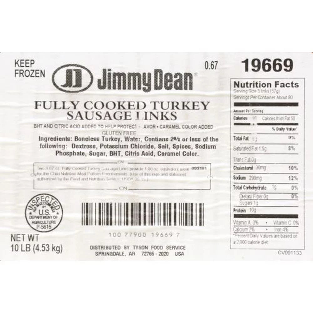 Turkey Skinless Sausage Links, 0.77 Ounce H87272