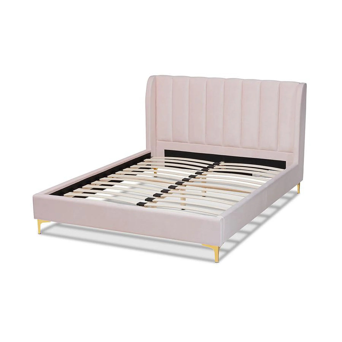 Light Pink Velvet Queen Size Platform Bed V740